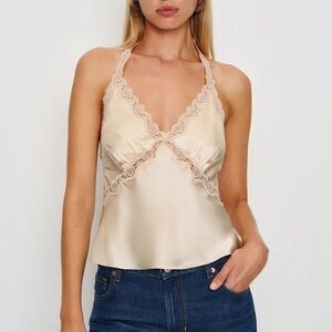 Reformation Cream Monica Silk Top